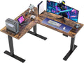 SANODESK L Shaped Standing Desk Adjustable Height, Electric Corner Standing Desk, 63 x 55 inch Sit Stand Computer Table with Splice Board, Rustic Brown