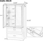 Tall Storage Cabinet, Bathroom Floor Freestanding Storage Cabinet with 2 Doors and 2 Drawers for Bathroom, Office, Living Room, Black