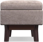 SIMPLIHOME Owen 48 inch Wide Mid Century Modern Rectangle Rectangular Storage Ottoman in Distressed Grey Taupe Vegan Faux Leather, Assembled, for the Living Room, Entryway and Family Room