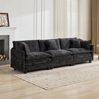 Aoowow Modular Sectional 3 Seater Cloud Sofa Couch for Living Room,113.8" Cloud Sofas with Deep Seat,Modern Chenille 3 Seat Sofas,Fluffy Cloud Couches for Bedroom,Apartment,Office (Black, 3 Seater)