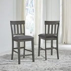 Signature Design by Ashley Hallanden Modern Farmhouse Counter Upholstered Barstool, Set of 2, Comb-back Design, Solid Wood, 25.75" , Dark Gray