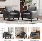 PU Leather Accent Chair Set of 2, Mid-Century Modern Living Room Armchair Sofa with Removable Cushions, Solid Wood Frame & Stitched Armrest Design, Bedroom Chair with Plastic Legs, Black