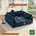 Vesgantti Modular Sofa Bed with Storage, 92" Sleeper Sofas with 9 Seats Storage Chaises Removeble Cover, Luxury Large Velvet Sectional Couch Set for Living Room, Apartment, Home Theatre, Blue