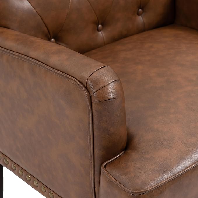 UIXE PU Leather Accent Chairs Set of 2, Modern Upholstered Armchair for Living Room, Comfy Arm Chair Single Sofa Reading Seat with Wooden Legs for Office Home Bedroom - Brown