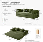 79" Convertible Sofa Bed with Fixed-Shape Frame & Removable Armrests, Modular Corduroy Sleeper Sofa, Folding Mattress Couch for Small Spaces - No Assembly Needed in Green (Includes 2 Pillows)