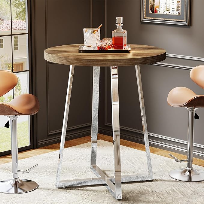 Tribesigns Round Bar Table, 40.2" High Bistro Pub Table with Crossed Metal Legs, Counter Height Cocktail Table for Home Bar, Living Room, Small Space