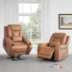CHITA Electric Power Lift Recliner Chair for Elderly with Massage and Heat, Large Lay Flat Genuine Leather Recliner Chair with Cup Holders, USB Ports, Power Headrest, Independent Backrest, Saddle