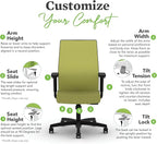 HON Ignition 2.0 Mid Back Task Chair, Spectrum Mesh, Standard Synchro-Tilt Control, Office Chair with Lumbar Support, Height and Width Adjustable Arms, Black Frame, Pear