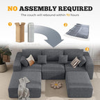 113" Modular Sectional Sofa, Convertible U-Shaped Cloud Couches for Living Room with Ottoman, 5 Seater Corduroy Boneless Couch Sofa Set, No Assembly Required, Grey 1 PCS