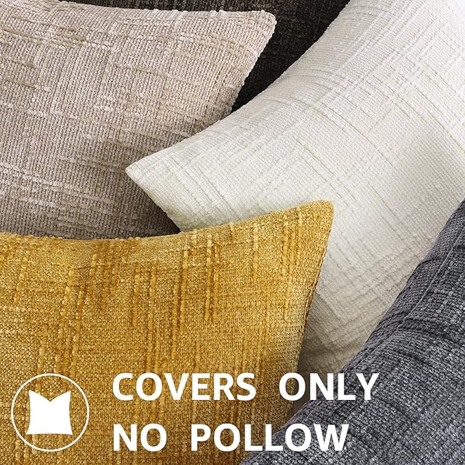 decorUhome Dark Brown Chenille Throw Pillow Covers 26x26 Set of 2 Thick Textured Slubby Couch Pillow Covers Farmhouse Accent Modern Neutral Decorative Pillow Cases for Bed Sofa Living Room