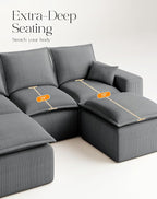 107" Comfy Cloud Couch with U-Shape Chaise & Deep Seat, Modular Sectional Sofa in a Box, Boneless Upholstered Couches for Living Room, No Assembly Required (Soft Corduroy, Gray)
