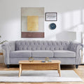 Home Sofa Living Room Furniture, 3 Seater 84" Velvet Upholstered Couch, Mid Century Modern Comfy Couch with Cushions, Classic Tufted Chesterfield Couches for Bedroom, Office, Apartment (Grey)