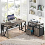 Tribesigns L Shaped Desk with Drawer Cabinet, 55" Executive Computer Desk and lateral File Cabinet, 2 Piece Home Office Furniture with Drawers for Hanging File, Doors with Locks (Gray, 55 inches)