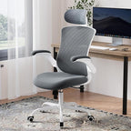 Ergonomic Office Chair with Adjustable Lumbar Support & Headrest, High Back Mesh Desk Chair with Flip-Up Armrests, Breathable & Comfortable Computer Chair for Home, Office & Study –Grey