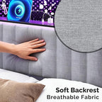 VINGLI Full Size Headboard Only, Adjustable Upholstered Headboard with 2 Tier Shelves and Pegboard with Charging Stations and LED Lights, Modern Bed Headboard with Storage for Bedroom Decor