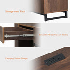 WAMPAT 59" Modern Executive Desk with Drawers, Wood Computer Writing Desk with Charging Station, Home Office Desk with File Drawer, Study Table for Bedroom, Living Room, Home Office, Rustic Brown