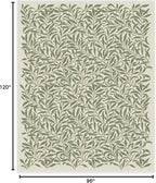 RUGGABLE x Morris & Co Washable Area Rug– Pure Willow Boughs Green 8x10, Stain-Resistant, Non-Slip – Large Machine Washable Rugs for Living Room, Bedroom, Hallway, Entryway & Office–with Standard Pad