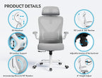 Ergonomic Office Chair: White Computer Desk Chair Comfy Gaming Chair for Adults - Office Chair with Lumbar Support & Headrest - Executive Office Rolling Chairs for Home Work (Grey)