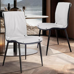 Dining Chair Set Of 2 White Kitchen Dining Room Chairs Comfortable Upholstered Faux Leather Chair Set Sturdy Metal Legs Comfy Back Armless Cushion Seat Non-slip Foot Pads For Restaurant Living Room