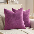 FUTEI Purple Velvet Throw Pillow Covers 20x20 Inch Set of 2,Soft Embossed Leaf-Relief Textured Cushion Cases,Natural Home Decor for Couch Living Room