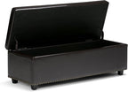 SIMPLIHOME Hamilton 48 inch Wide Transitional Rectangle Storage Ottoman in Coffee Brown Vegan Faux Leather, Assembled, For the Living Room, Entryway and Family Room