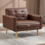 CANMOV 29" W Oversized Leather Accent Chair, Armchair Button Back, Mid Century Modern Accent Chairs for Living Room, Modern Upholstered Bed Room Chair Cozy Armchair with Wood Legs, Brown
