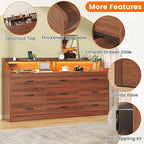 Bigbiglife 9 Drawer Dresser with Built in Power Outlet and LED Light, Modern Chest of Drawers for Bedroom, Triple Wide Drawer Organizer Cabinet for Living Room, Entryway, Hallway, Walnut Brown