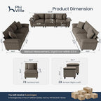 PHI VILLA Cloud Modular Couches Sets, 3 Pieces Large Sectional Sofa Set with Loveseats, 7-Seater Upholstered Couch for Living Room, Chenille Fabric, Smoky Grey
