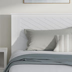 Serene Farmhouse Style Wood Bed in King Size with Chevron Scoring Headboard, Coastal Modern Design, Sturdy, Easy Assembly, Ample Underbed Storage, White Finish