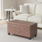 SIMPLIHOME Dover 36 inch Wide Contemporary Rectangle Storage Ottoman Bench in Distressed Umber Brown Vegan Faux Leather, Assembled, For the Living Room, Entryway and Family Room