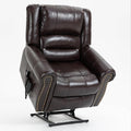 Luxlen Power Lift Recliner Chair for Elderly, Dual Motor Massage Recliner with Lumbar Heat, Heavy Duty Motion Mechanism Lift Chair with Charge Ports, Faux Leather - Antique Brown