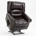 Luxlen Power Lift Recliner Chair for Elderly, Dual Motor Massage Recliner with Lumbar Heat, Heavy Duty Motion Mechanism Lift Chair with Charge Ports, Faux Leather - Antique Brown
