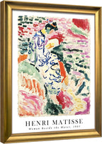 Wieco Art Large Framed Wall Art Woman Beside the Water 1905 by Henri Mattise Abstract Colorful Art Matisse Posters Canvas Prints for Wall and Home Office Decorations Bronze Gold Frame