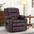 MCombo Dual Motor Small Power Lift Recliner Chair for Elderly, Lay Flat Lift Chair with Heat and Massage, Petite Lift Chair, Cup Holders, Faux Leather 7893 (Dark Brown, Small)