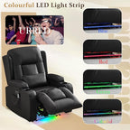 URRED Power Recliner Chair with Massage and Heat for Adults, Electric Reclining Sofa Home Theater Seating with Ambient Light, USB Ports, Cup Holders, Side Pockets, Pillow, Faux Leather (Black)
