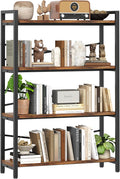 4 Tier Bookshelf 31.49" Width, Tall Book Shelf Storage and Organization, Wooden and Metal Industrial Bookcase, Large Book Shelves for Home Living Room Bedroom Office Storage(Vintage)
