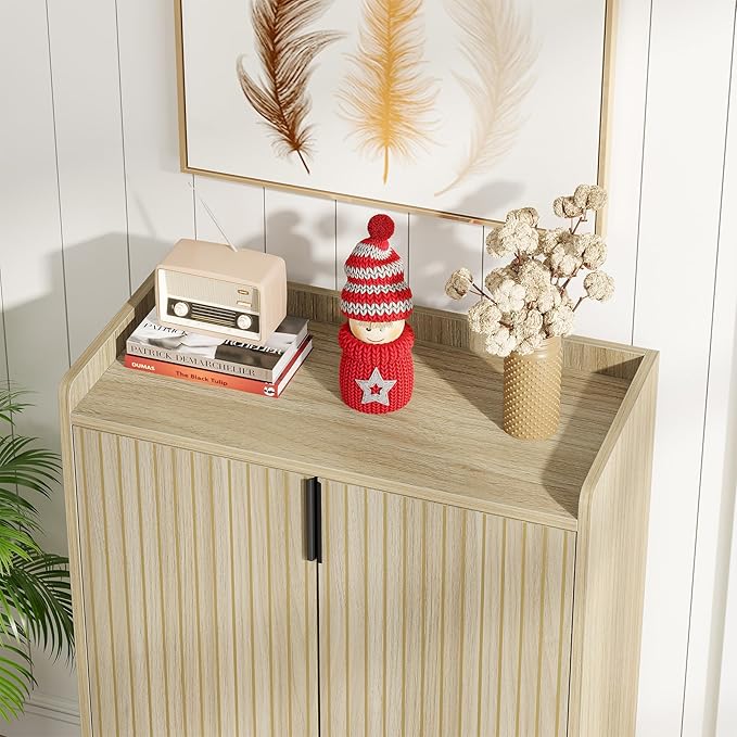 Tribesigns Shoe Cabinet with Doors,Natural 5 Tiers Shoe Storage Cabinet for Entryway, 25 Pairs Wooden Shoe Rack Cabinet, Modern Shoe Organizer Storage for Living Room, Bedroom, Hallway, Closet