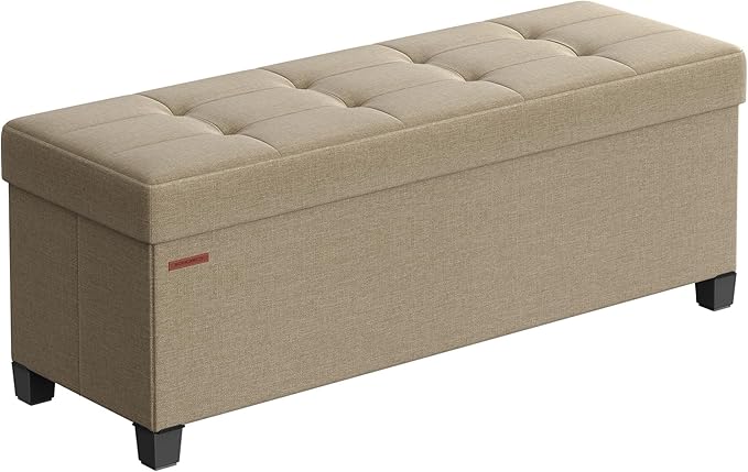 SONGMICS Storage Ottoman Bench, Foldable Foot Rest with Legs, 15 x 43 x 15.7 Inches, End of Bed Bench, Storage Chest, Load up to 660 lb, for Living Room, Bedroom, Entryway, Camel Brown ULSF018K01