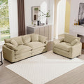mikibama Luxury 2 Piece Sofa Set, Loveseat Couch & Sofa Armchair Set, Modern Corduroy Comfy Cloud Couches Set for Living Room Office with 2 Armrest Pillows and 3 Toss Pillows, Camel