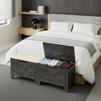 VECELO 30" Storage Bench, Entryway Shoe Ottoman, Farmhouse Style Bench with Handwoven Cushion and Metal Safety Hinges, for Bedroom, Living Room, Entryway, Gray