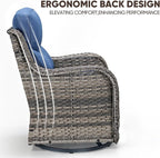 Swivel Patio Chairs sofa Set of 6 with 6" Thick Cushion - Wicker Outdoor Swivel Rocker Patio Chair ,Sofa/Glass coffee table, High Back Comfortable Outdoor Glider Chairs - Gery Wicker Blue Cushions
