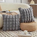 Neelvin Grey Faux Fur Cozy Soft Plaid Decorative Throw Pillow Covers 20x20 inch Set of 2,Velvet Pillowcase Cushion Case for Sofa Couch