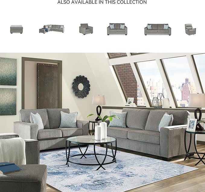 Signature Design by Ashley Altari Modern Loveseat with 2 Accent Pillows, Light Gray