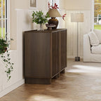 Sideboard Buffet Cabinet with Storage, Walnut Freestanding Floor Cabinet Farmhouse Sideboard with 2 Fluted Doors Wooden Hallway Cabinet Media Console Table Credenza for Living Room Dining Room, 2PCS