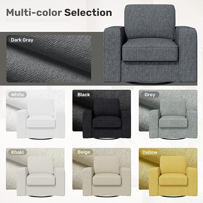 Swivel Accent Sofa Chair Set of 4, Modern Comfy Oversized Upholstered Cushion Back Armchair in Linen 1pcs for Living Room, Bedroom, Reading Room(Dark Gray)