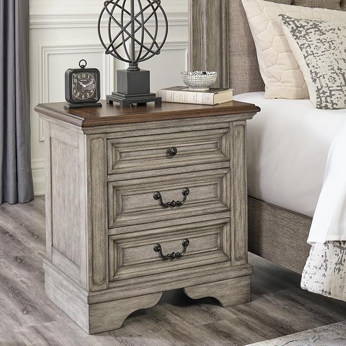 Signature Design by Ashley Lodenbay Casual 3 Drawer Night Stand with USB Charging Ports, Antique Gray
