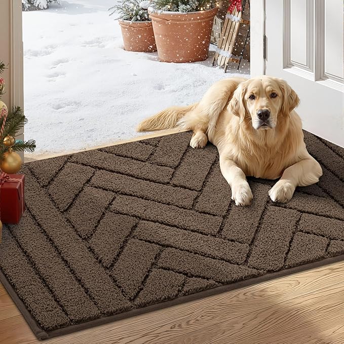 Tindbea Dog Mat for Muddy Paws,Absorbs Moisture Dirt Non-Slip Washable Mud Mat for Dogs,Soft Rubber Backing Front Inside Pet Rug for Entryway, Mud Dog Paws, Patio(20"x31.5",Latte)