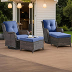 HUMMUH 4 Piece Outdoor Patio Furniture Set Wicker Conversation Bistro Set Swivel Rocker Chairs with 2pcs Ottomans for Backyard, Porch, Balcony