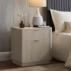 T4TREAM 23'' Fluted Nightstand with Charging Station, Large 2 Drawer Side Table, Modern End Table with Storage, Mid Century Bedside Table for Bedroom, Living Room, Curved Profile, White Alder