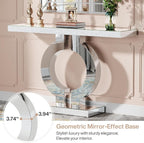 Tribesigns Modern Mirrored Console Table, Glass Sofa Table with Mirror Finish, 43-Inch Entryway Table with O-Shaped Base, Rectangular Accent Foyer Table for Living Room Hallway Entrance (Silver)